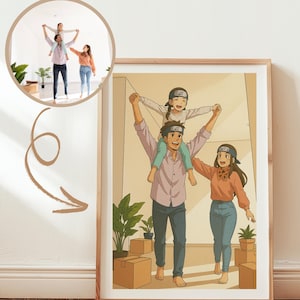 Custom Ninja  Style Family Portrait Moving Day Anime Poster Print & Personalized Konoha Ninja Headband Illustration from Your Photo Gift Art