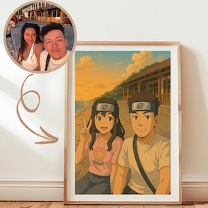 Custom Ninja Couple Portrait Anime Style Illustration Personalized Wedding Anniversary Gift Printable Otaku Artwork Wall Art Decor Cute Geek