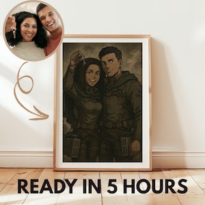 Titan Hunter Inspired Wedding Couple Portrait From Your Photo Personalized Anime Style Survey Corps Gift Anniversary Wall Art Decor Sweet