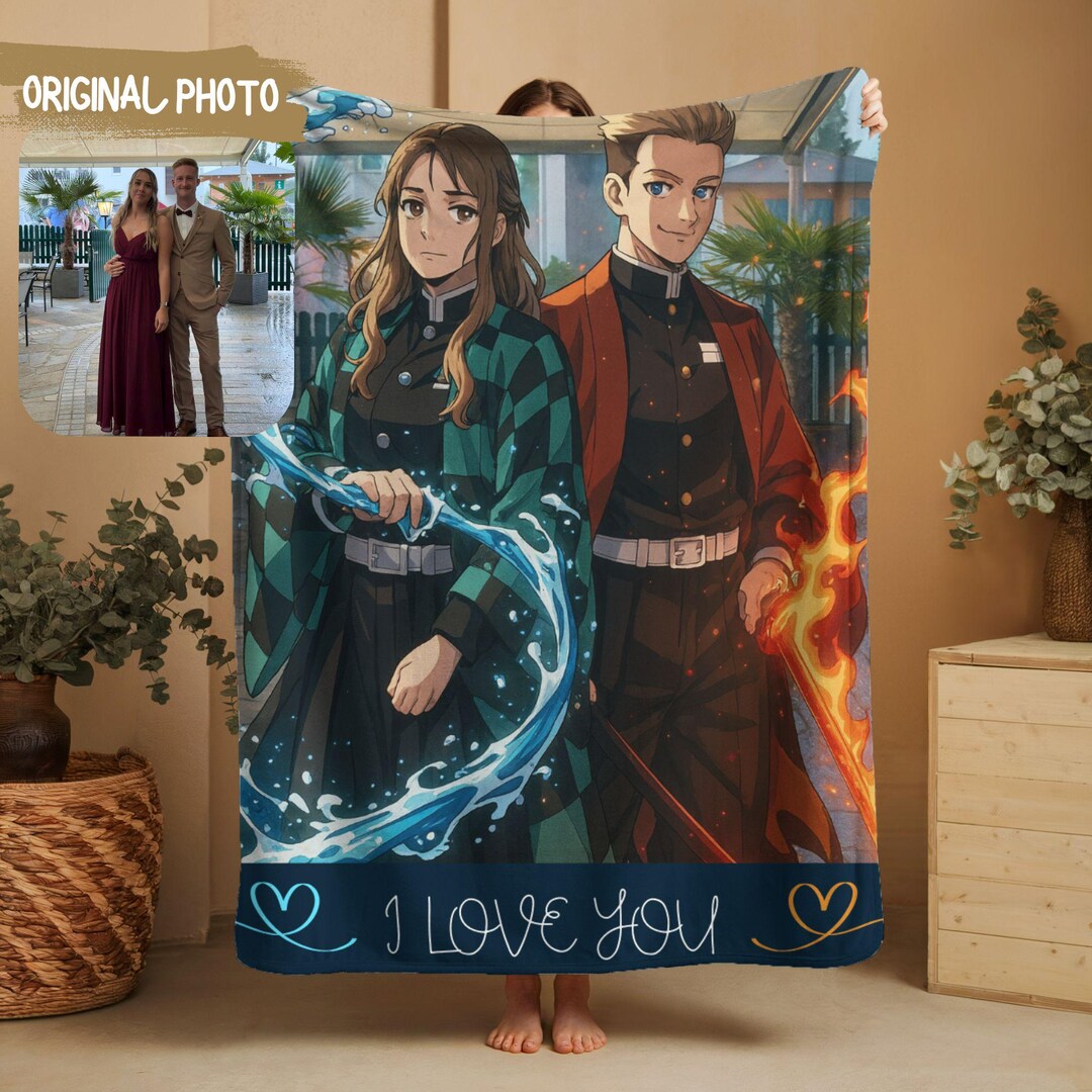 Custom Anime Couple Photo Blanket • Demon Hunter–inspired • Otaku ...