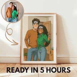 Custom Ninja  Inspired Couple Anime Portrait Personalized Digital Illustration From Photo Anniversary Wedding Gift Great Wall Decor For Fans