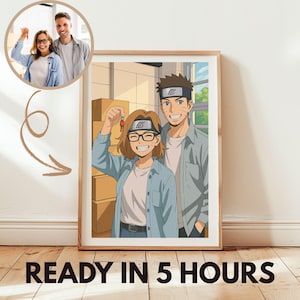 Anime Lovers Ninja  Couple Portrait Custom Digital Illustration From Picture Anniversary Birthday Wedding Gifts Printable Wall Decor Artwork