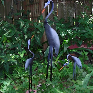 Blue Heron Mother and 2 Baby Birds - PVC 23&quot; Tall