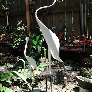Egret Mother And Baby White - PVC 23&quot; Tall