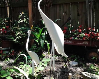 Egret Mother And Baby White - PVC 23" Tall