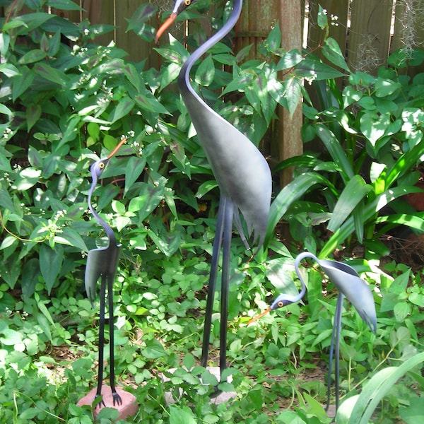 Blue Heron Mother and 2 Baby Birds - PVC 23" Tall