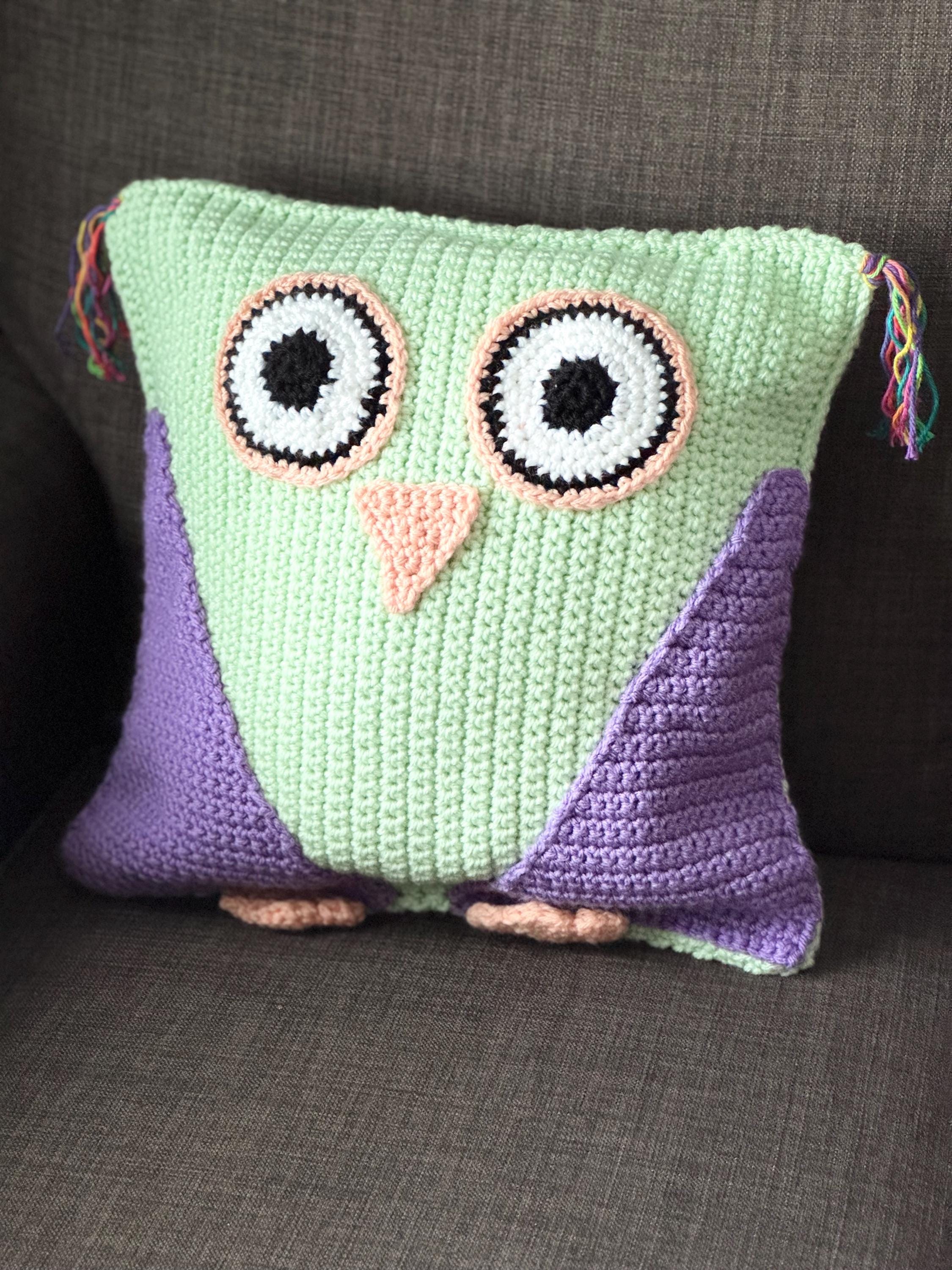 Crochet Owl Pillow – Handmade Plush Owl Toy, Chattermax Inspired Gift, Kids Room Decor