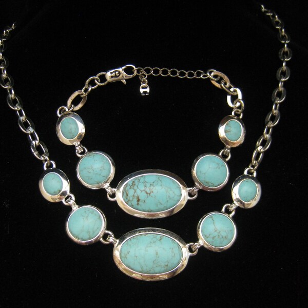 Vintage Etienne Aigner Faux Turquoise Necklace & Bracelet
