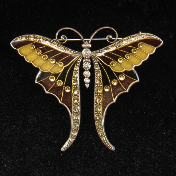 Vintage Rhinestone & Enamel Large Butterfly Brooch