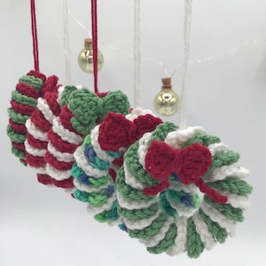 Crochet Christmas tree ornaments, small wreaths, handmade