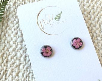 Dried Pressed Real Flower Silver Nature Lover's Stud Earring