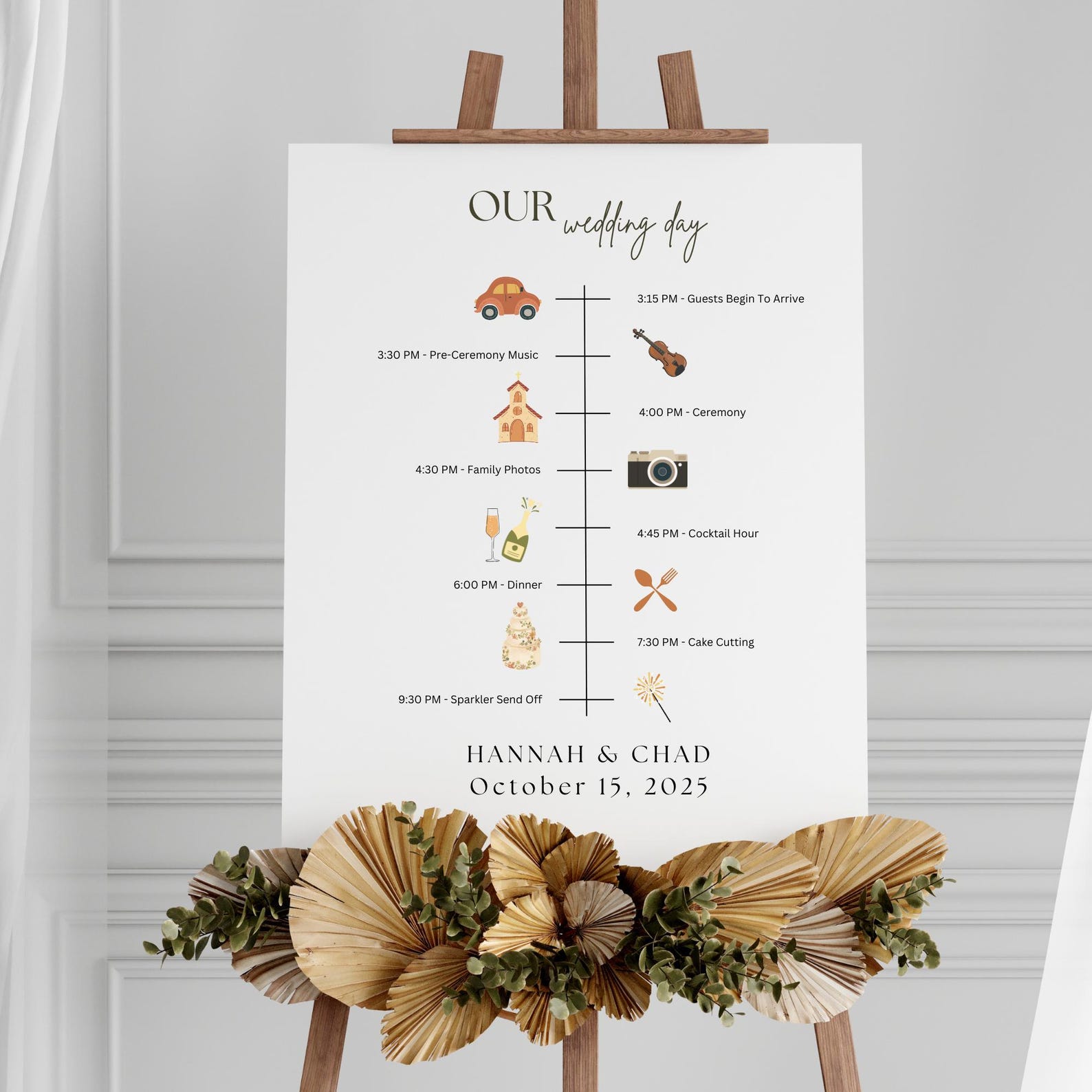 Custom Wedding Timeline Sign With Illustrations, Order of Events ...