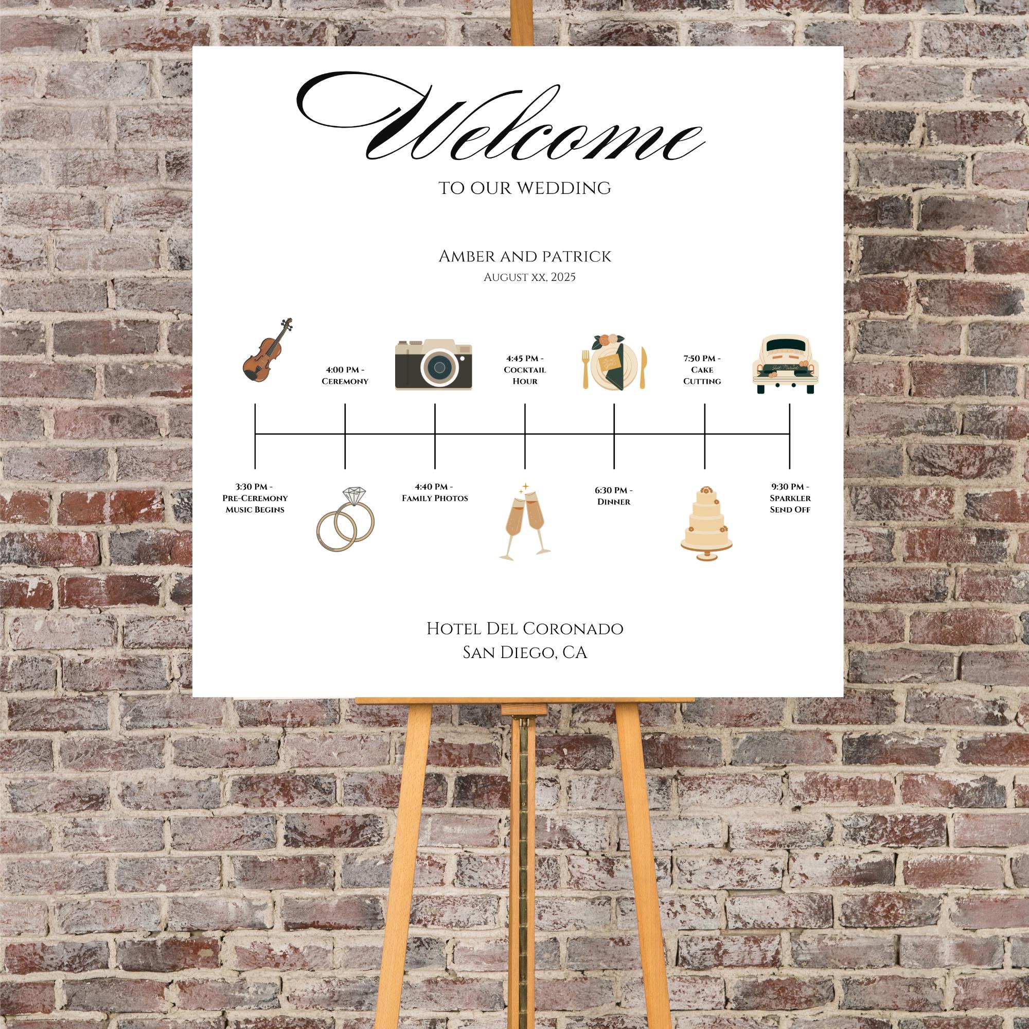 Custom Wedding Timeline Sign With Illustrations, Order of Events ...