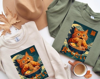 Sweat-shirt chat ramen : chemise de nouilles Kitty Anime japonais
