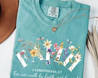 Komfortfarben Glaube Shirt: Christliches Bibel Vers Blumen T-Shirt