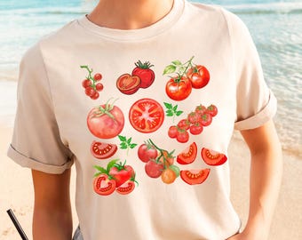 T-shirt met tomatenprint, Cottagecore Vegan Garden-T-shirt