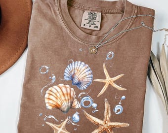 Comfort Colors Sea Shells T-Shirt: 90s Retro Ocean Tee