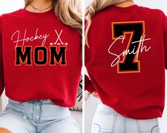 Felpa con cappuccio personalizzata per mamma di hockey: nome personalizzato, felpa per il giorno della partita