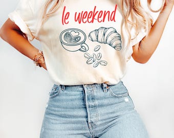Comfort Colors Le Weekend T-Shirt: Retro French Coffee & Croissant Tee