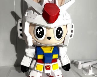 Labubu Gundam 3D Printed Figure: Anime Art Toy, Made in Canada