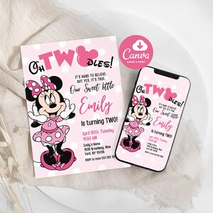 Editable Oh TWOdles Birthday Invitation Digital 2nd Birthday Cute Mouse Second Birthday Invite Oh Twodles Invitation Boho Minnie Invite