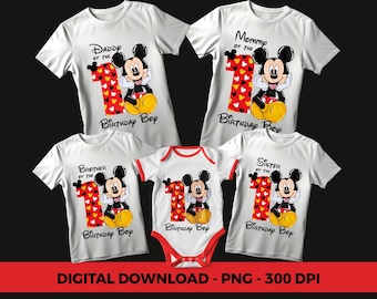 Mickey 1e verjaardag PNG: familie opstrijktransfer (digitale download)