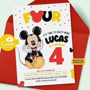 Editable Mickey Mouse 4th Birthday Invitation (Digital Download)