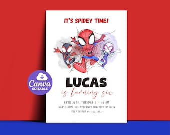 Invitación de cumpleaños de Spidey y sus increíbles amigos, plantilla de descarga digital, invitaciones de fiesta imprimibles editables de Spidey, invitación digital para niños
