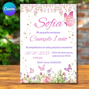 Uitnodiging voor Mariposa, Uitnodiging voor Cumpleaños, Mariposa, Plantilla bewerkbare Mariposa, Uitnodiging voor bewerkbare Mariposa, Uitnodigingsbloem