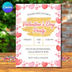 Invitación para el día de San Valentín, Invitación de Fiesta para San Valentín, Dia de Chicas para San Valentín, Tarjeta de Corazones Rosas