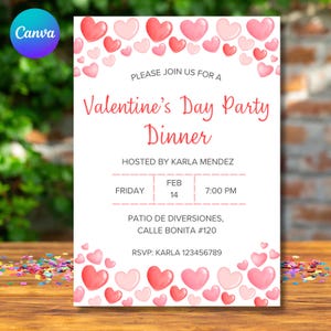 Invitación para el día de San Valentín, Invitación de Fiesta para San Valentín, Noche de Chicas para San Valentín, Tarjeta de Corazón Rosa