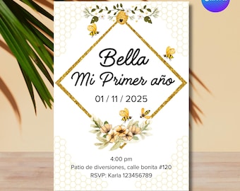 Bee First Birthday Invitation: Editable Template (Digital Download)