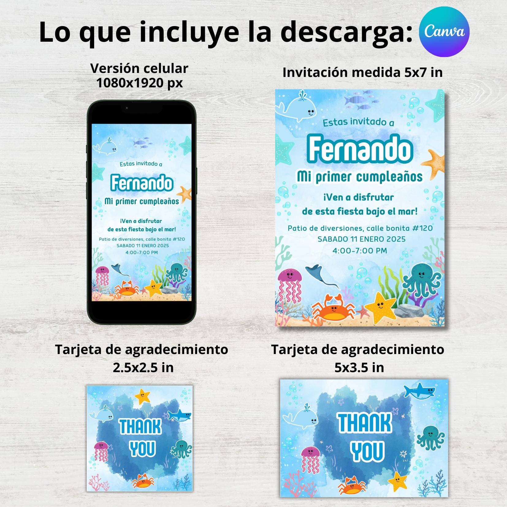 Under the Sea Birthday Invitation: Ocean Animals Party (Digital), image size:1654x1654