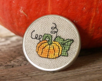 autumn halloween  brooch  pin with embroidered pumpkin gift for her
