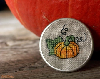 halloween autumn brooch with embroidered pumpkin girt for her