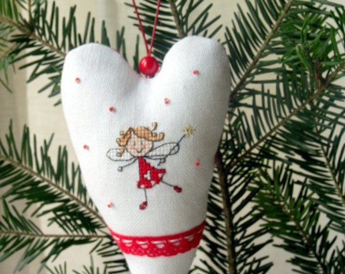Hand Embroidered Heart Ornament With an Angel Fairy Etsy