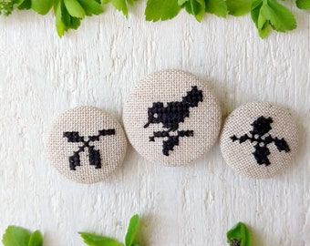 Handmade embroidered cross stitch fabric covered buttons