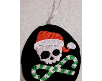 Christmas Ornament Skull Santa Embroidery