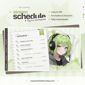 Grönt streamschema för Twitch-streamers och VTubers - Söt anteckningsboksstil - Figma-mall