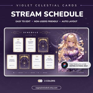 Celestial Violet Tarotkaarten Streamschema | Magische Figma-sjabloon voor Vtubers & Streamers | Mystiek goud/zilver esthetisch maanontwerp