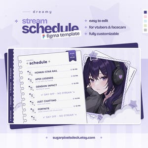 Purple Notebook Stream Schedule for Twitch Streamers and VTubers - Figma Template
