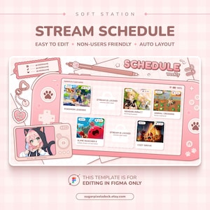 Pink Switch E-Girl 配信スケジュール（Twitch Vtuber・ストリーマー向け写真・カバー・画像付き）｜編集可能なFigmaテンプレート（デジタルダウンロード）