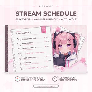Modèle de programme de diffusion pour ordinateur portable rose avec nuages et étoiles pour Vtubers et streamers Twitch | Modèle Figma modifiable (téléchargement numérique)