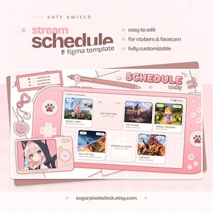 Pink Stream Schedule - Pink Switch Console Style for Streamers & Vtubers - Figma Template