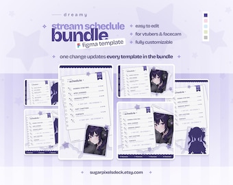 Figma Stream Schedule Template Pack — Cute Purple Notebook Bundle for Streamers & Vtubers