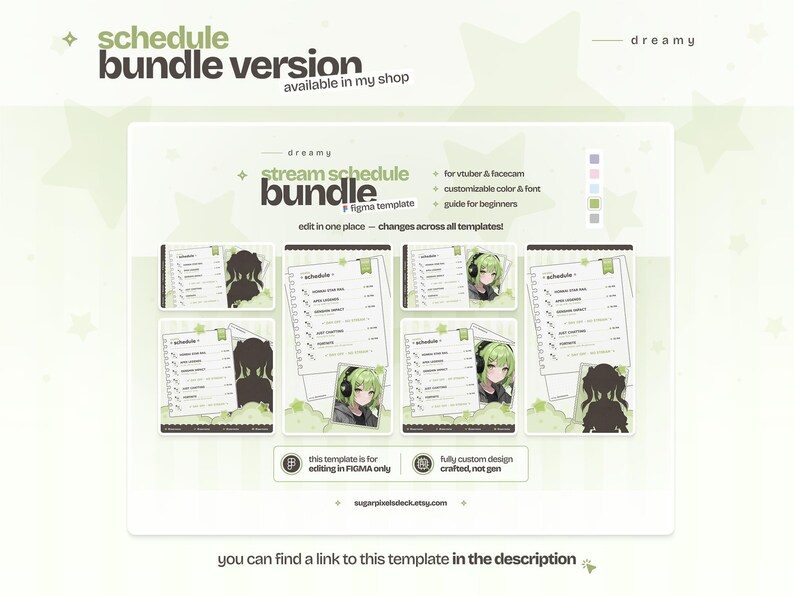 Figma Stream Schedule Template — Cute Green Notebook for Streamers ...
