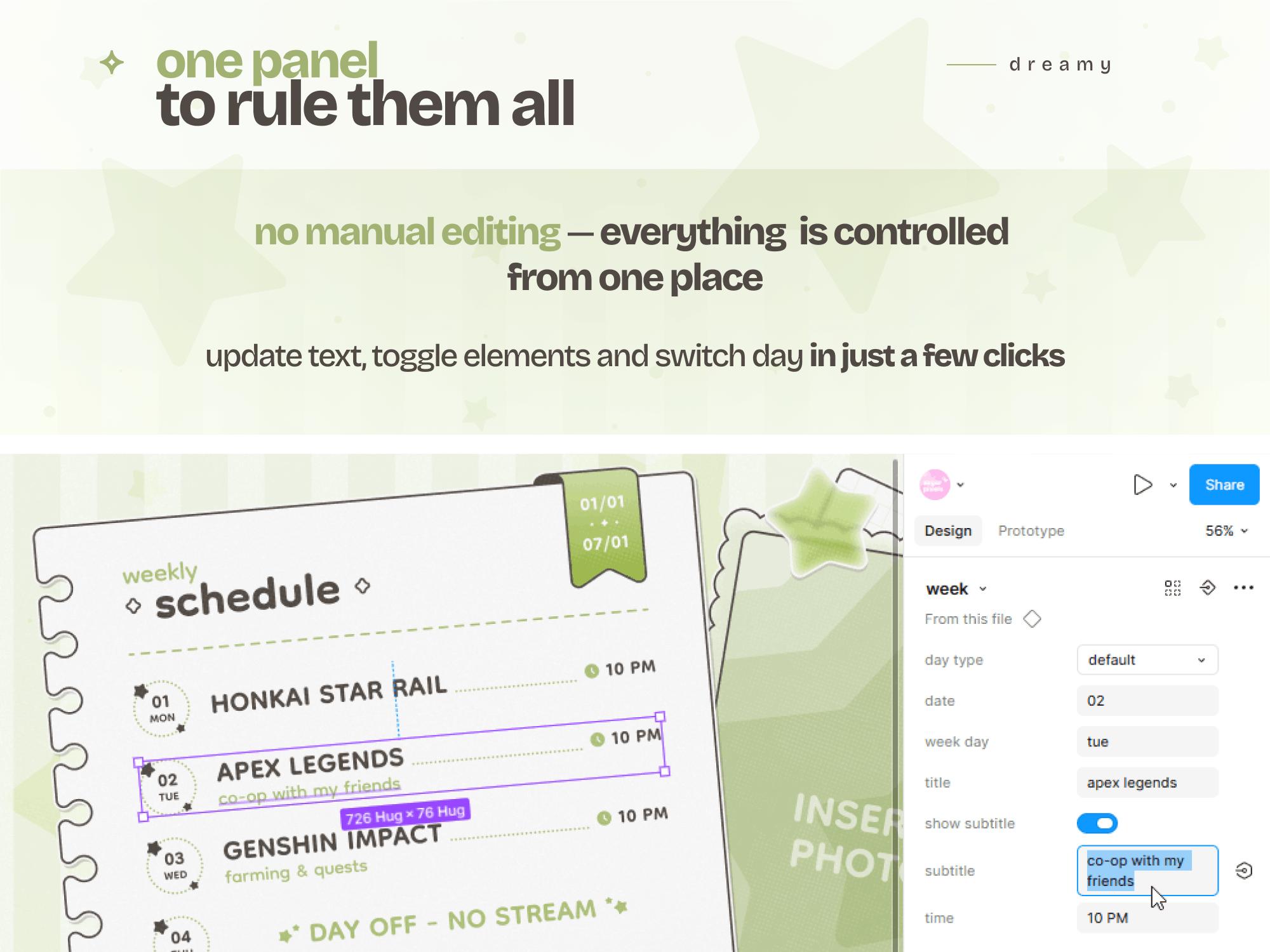 Figma Stream Schedule Template — Cute Green Notebook for Streamers ...