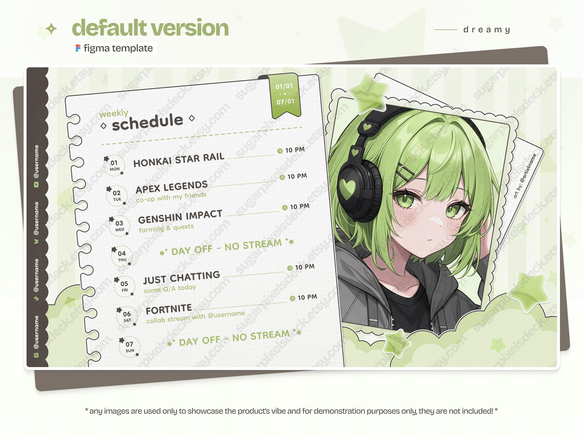 Figma Stream Schedule Template — Cute Green Notebook for Streamers ...