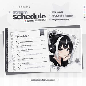 Black & White Stream Schedule for Twitch Streamers and VTubers - Cute Notebook Style - Figma Template