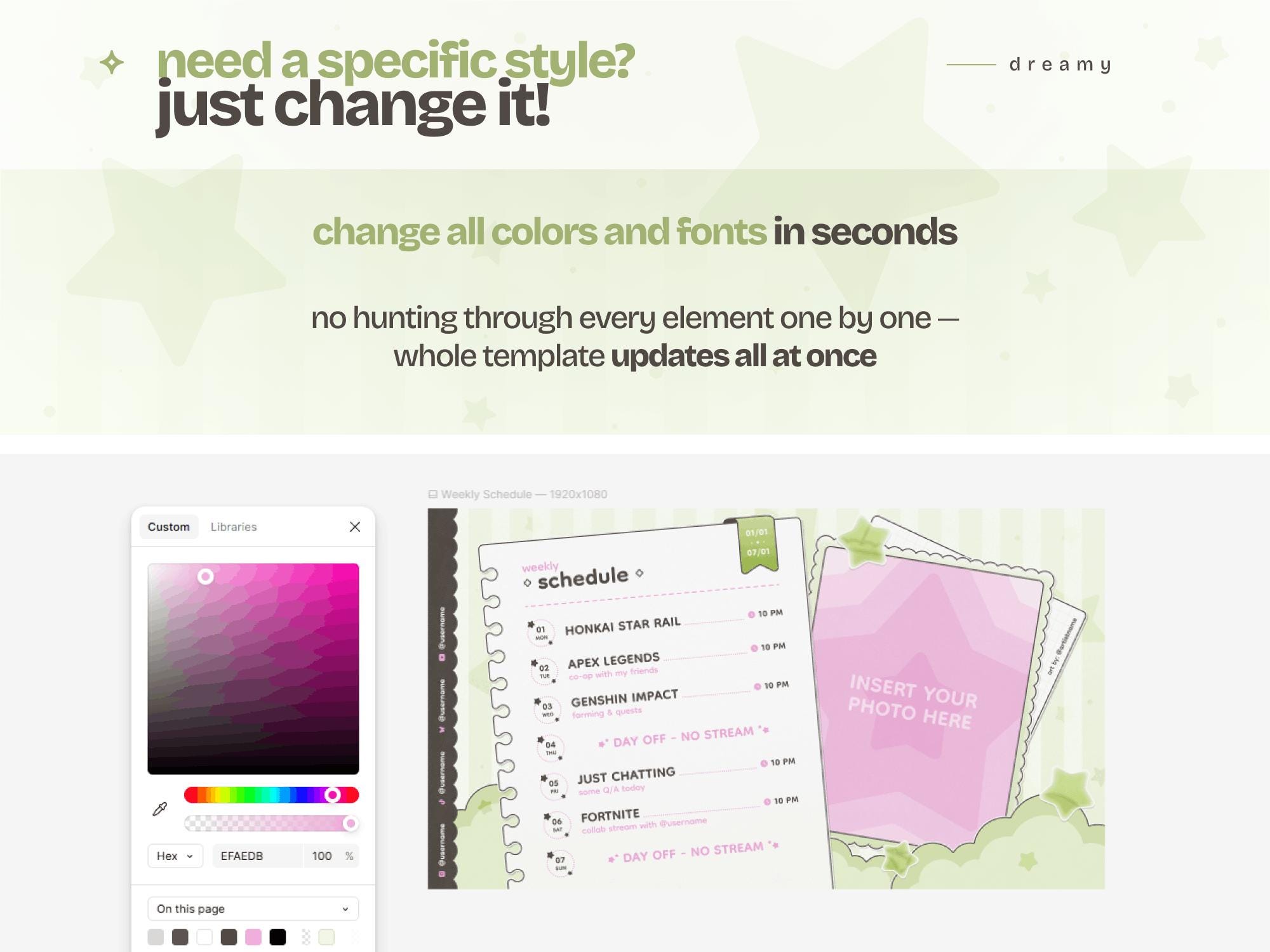 Figma Stream Schedule Template — Cute Green Notebook for Streamers ...